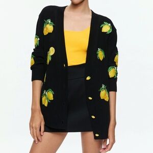 NWT Alice + Olivia Bradford Lemon Tree Cardigan Sweater Embroidered Black M